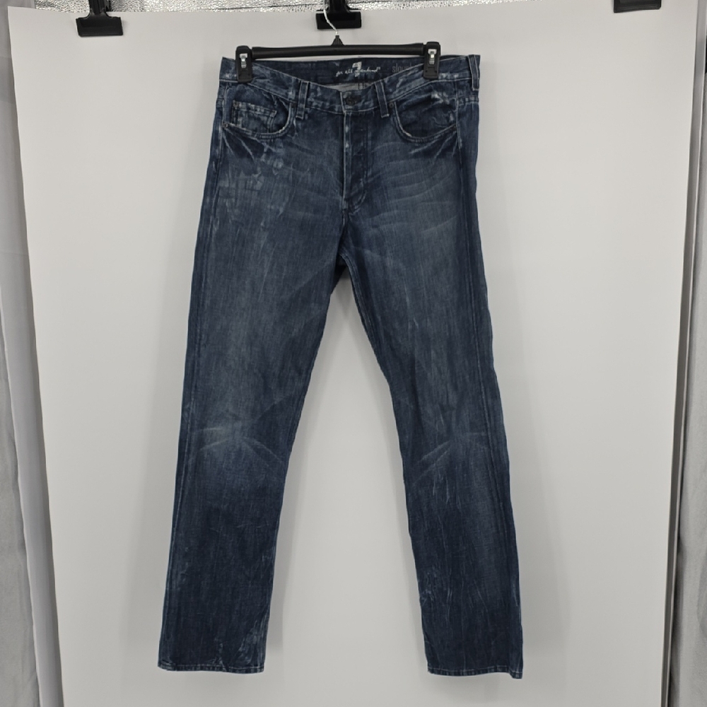 7 For All Mankind Slouchy Blue Straight Jeans Mens Size 33×33